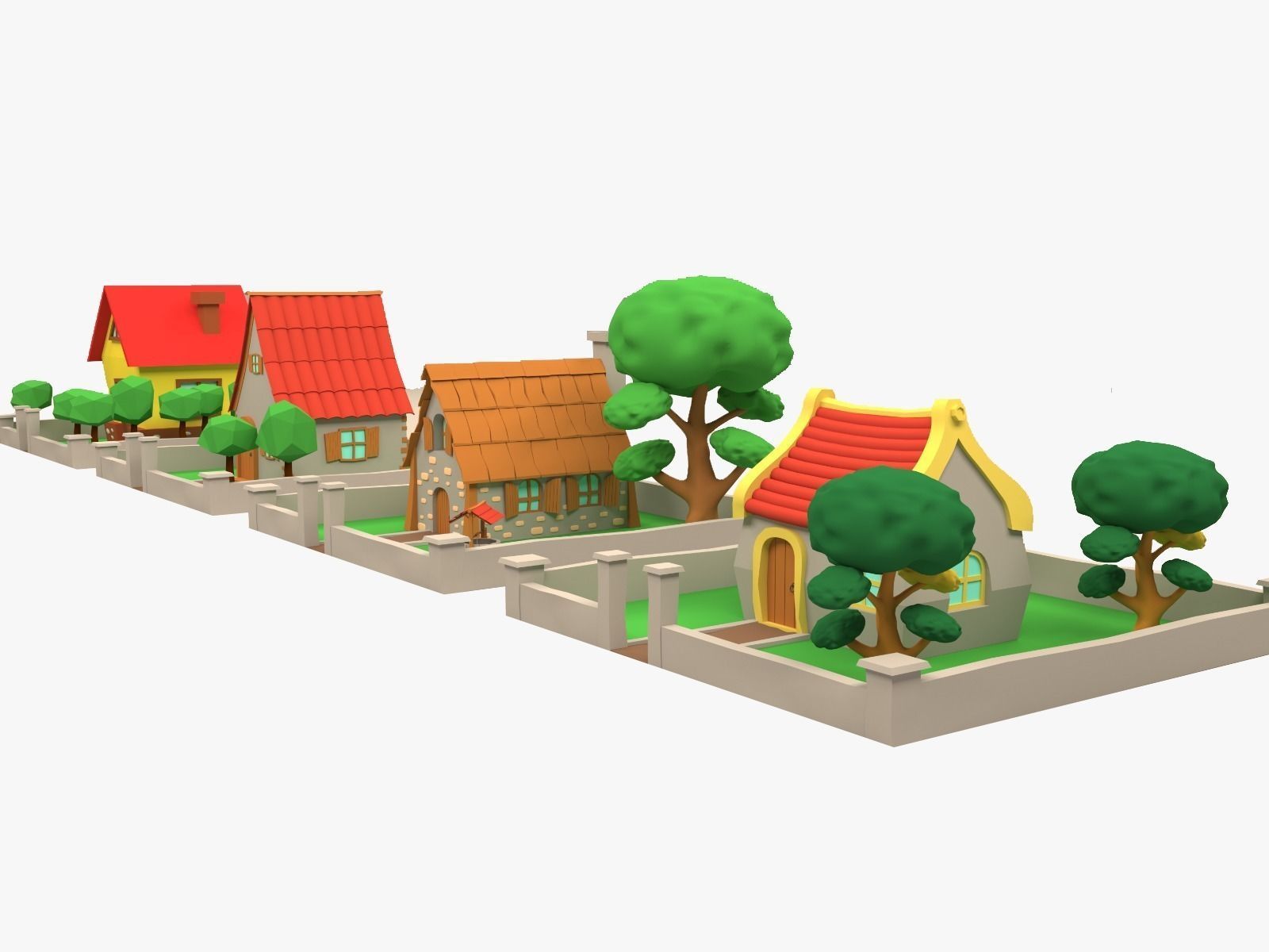 Low Poly Cartoon House Low-poly 3D model_1