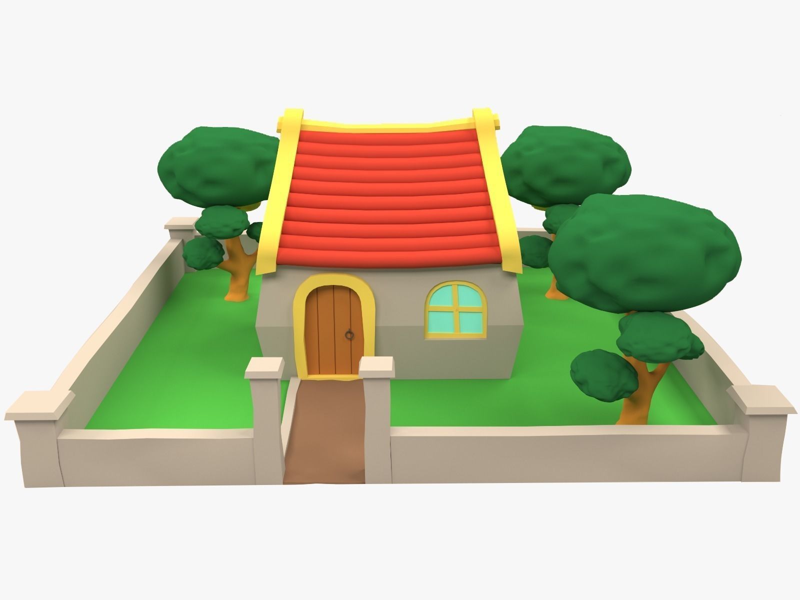 Low Poly Cartoon House Low-poly 3D model_2
