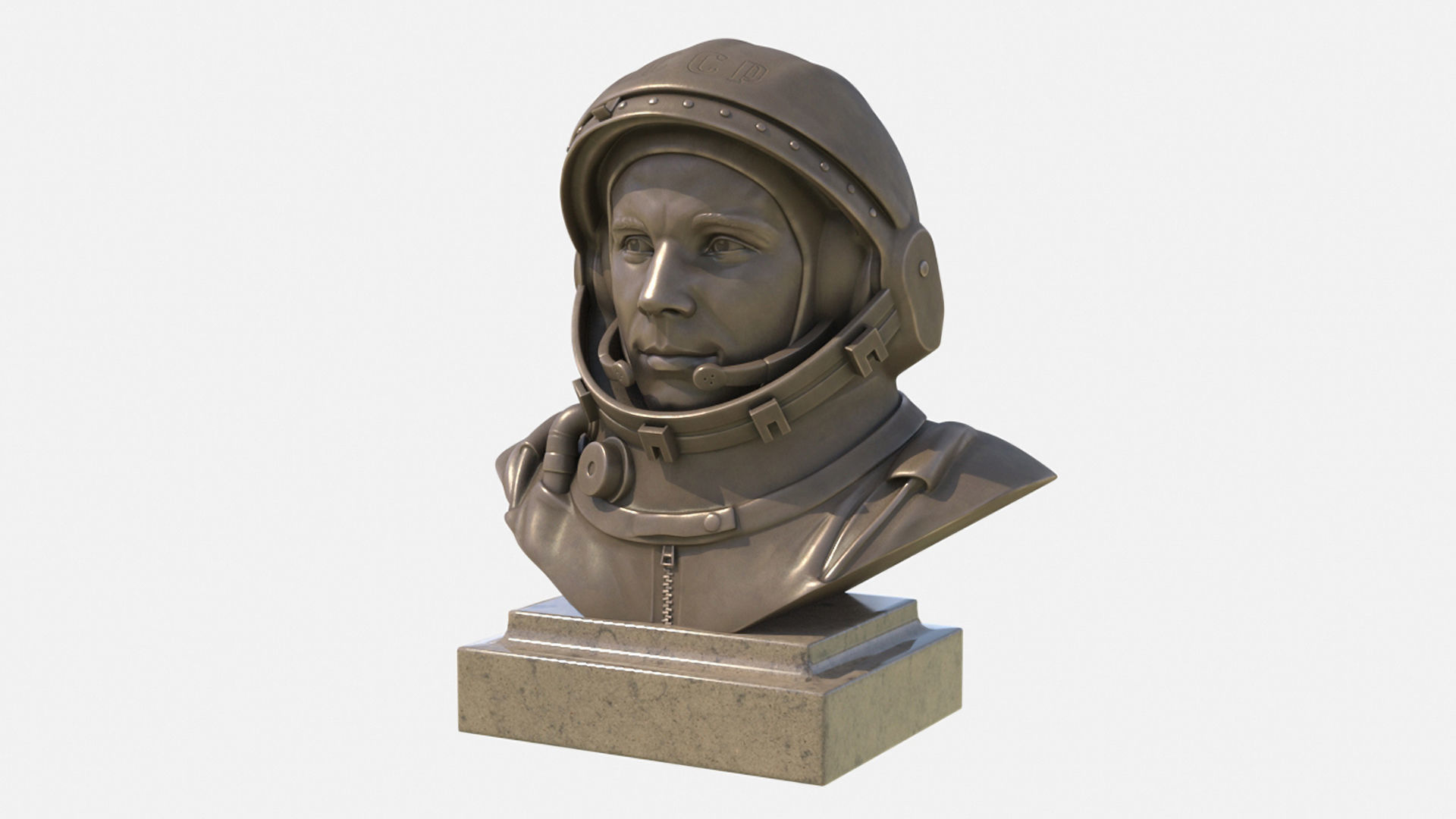 Gagarin bust of man in helmet Low-poly 3D model_2