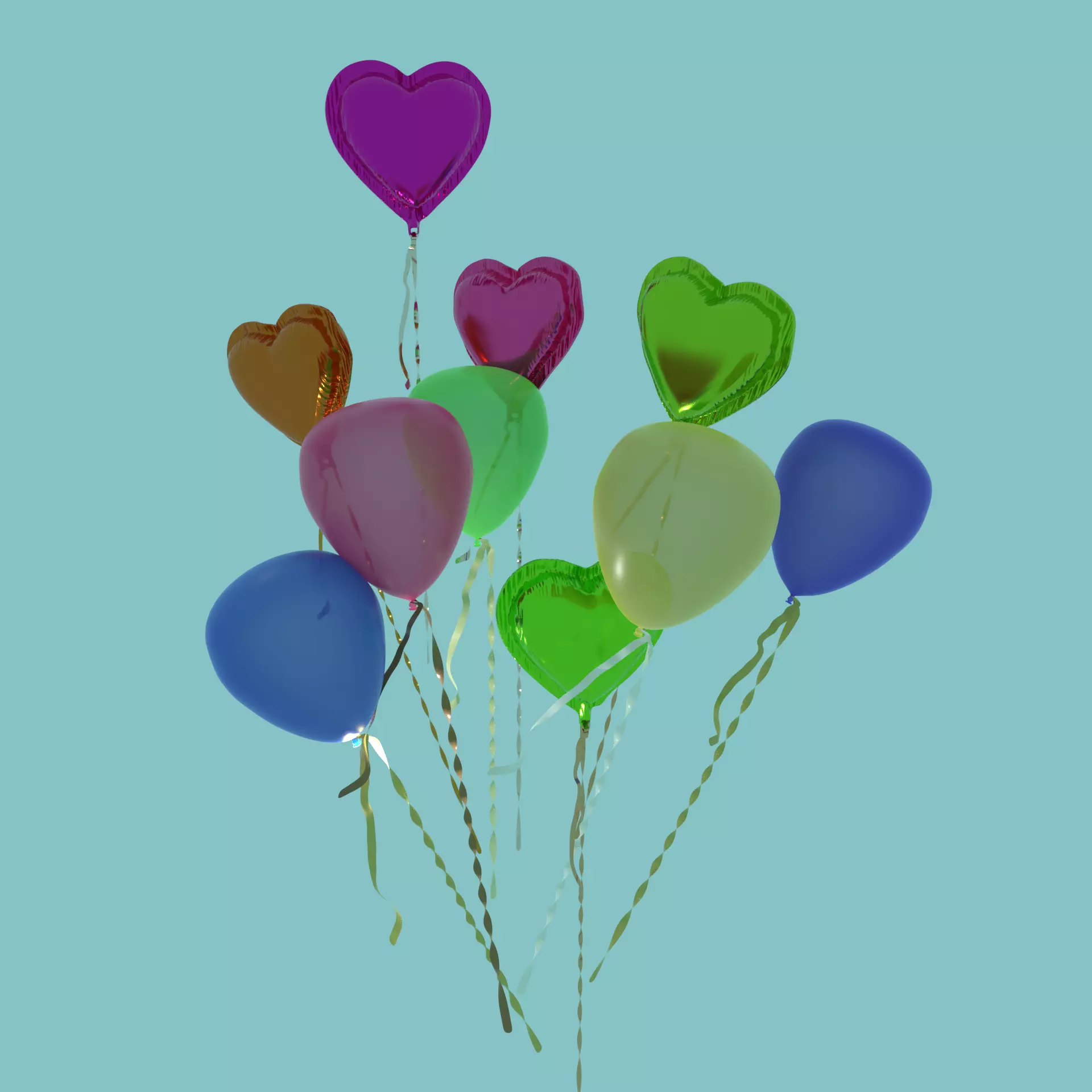 Random Color Heart and Sphere Shape Balloon 3D model_0