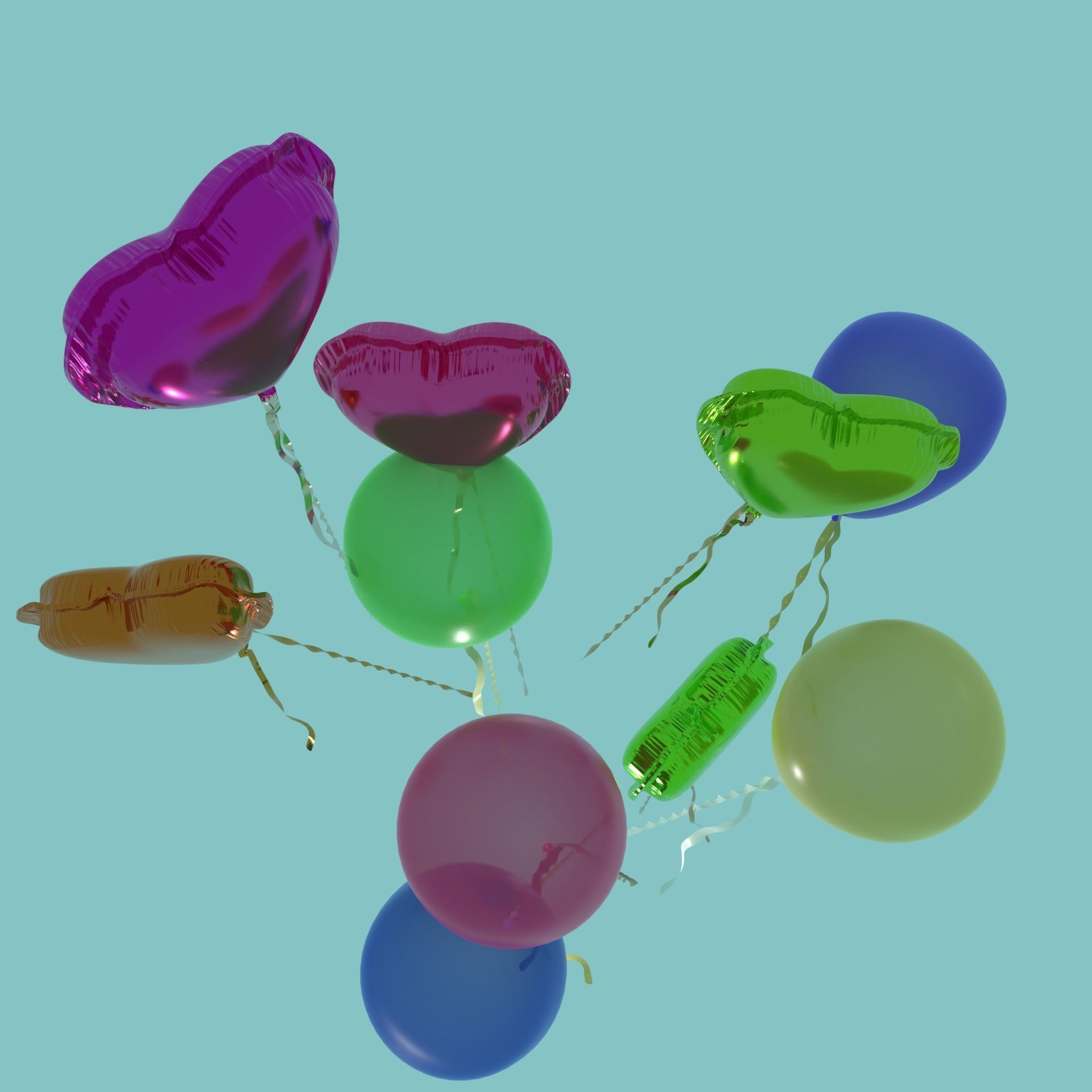 Random Color Heart and Sphere Shape Balloon 3D model_2