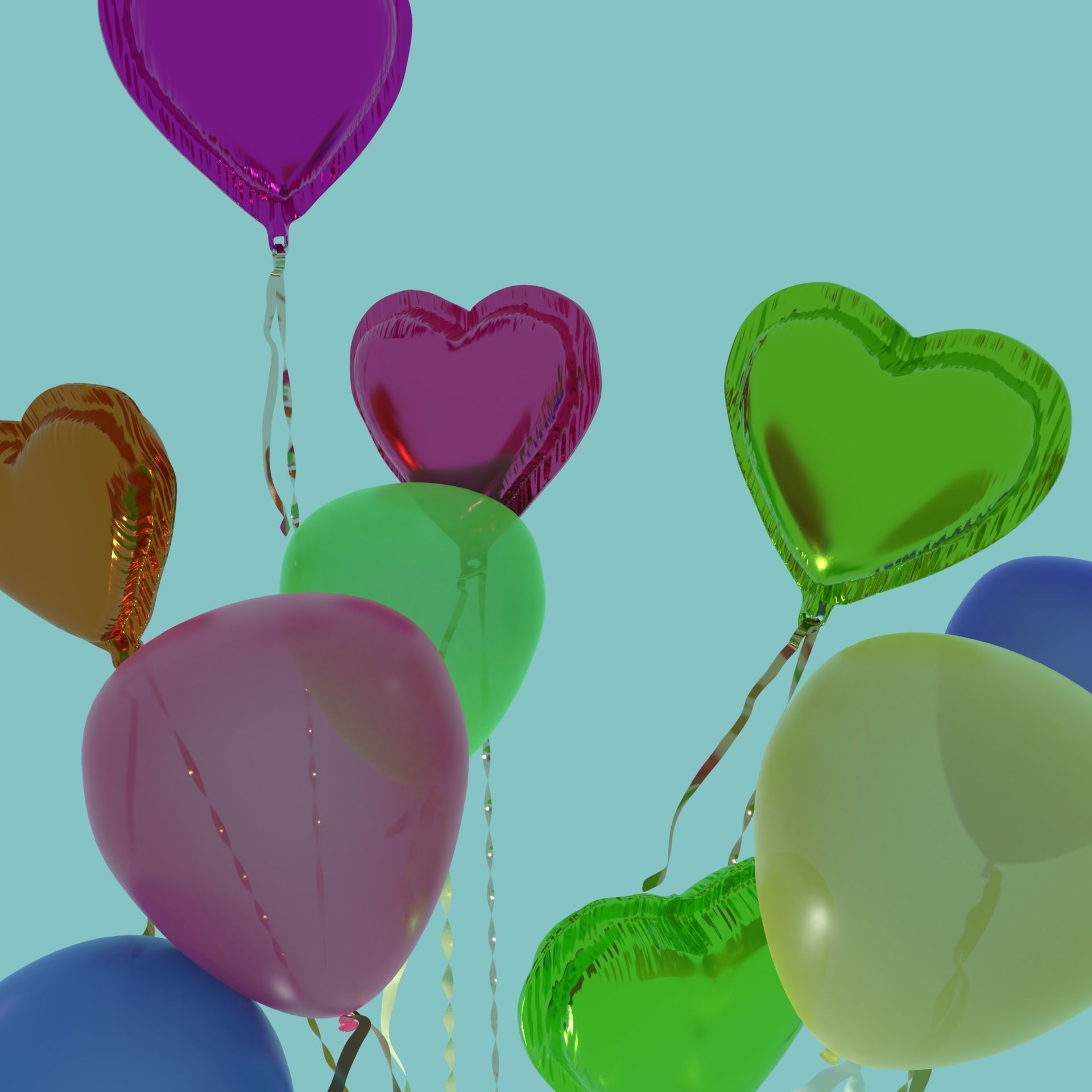 Random Color Heart and Sphere Shape Balloon 3D model_1