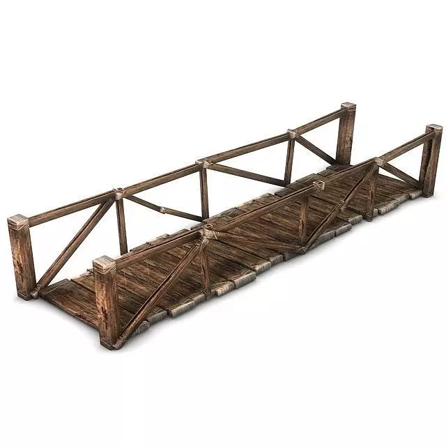 Wooden plank bridge 3D model_0