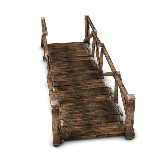 Wooden plank bridge 3D model_1