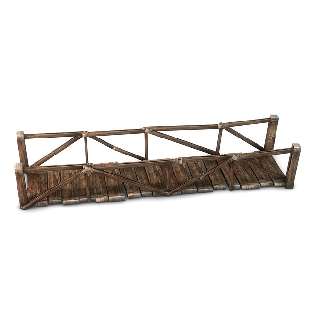 Wooden plank bridge 3D model_2