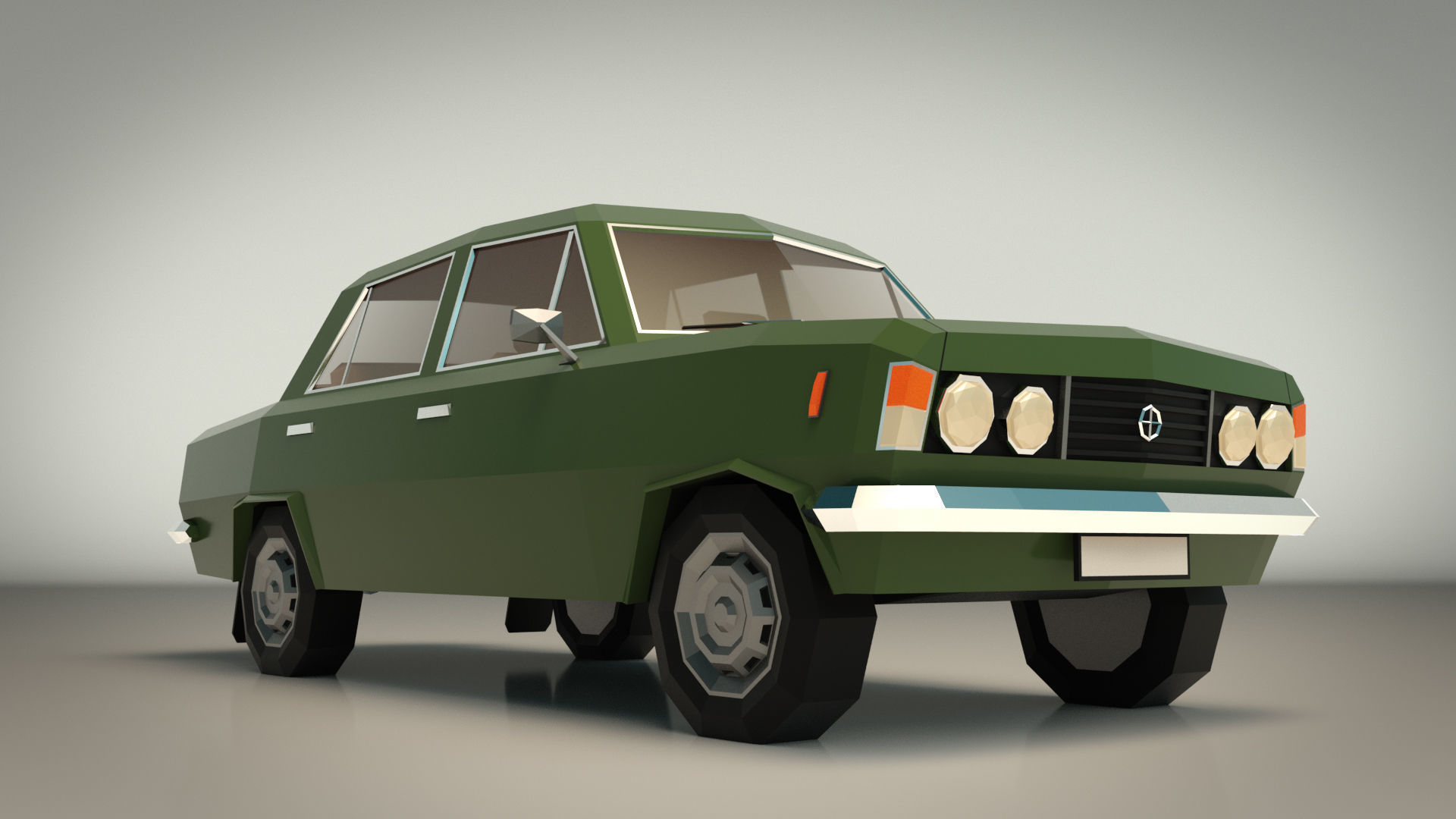 Low Poly Sedan Car 11 Low-poly 3D model_7