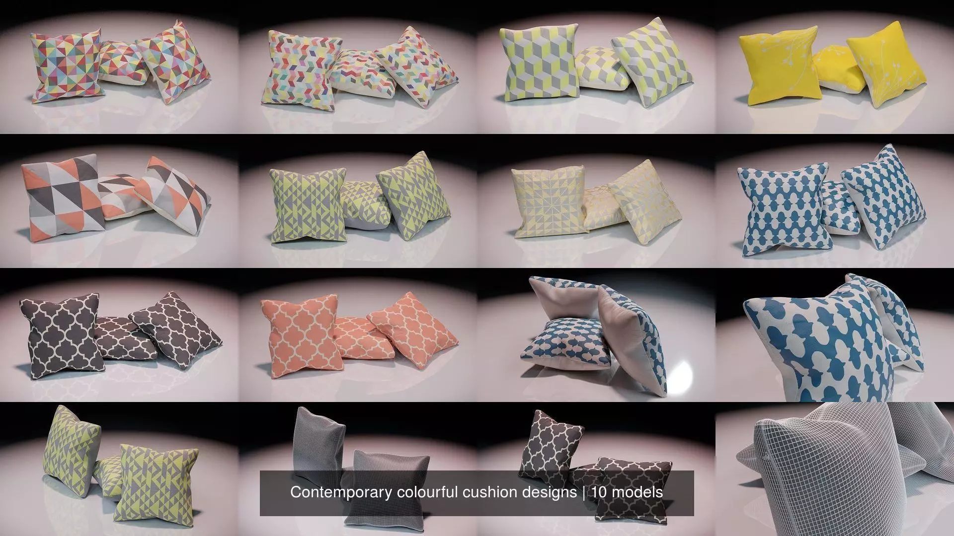 Contemporary colourful cushion designs 3D Model Collection_0
