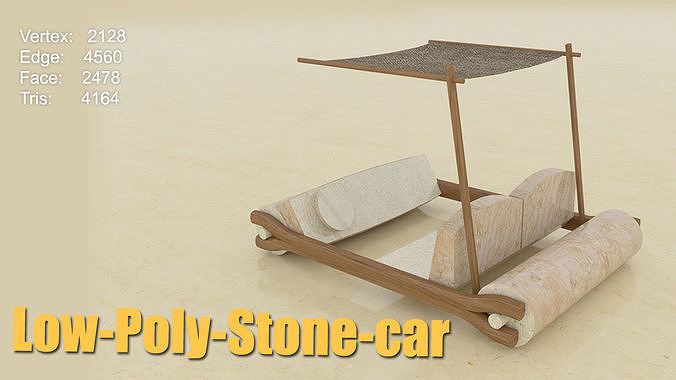 low poly car - cartoon vehicle stone age Low-poly 3D model