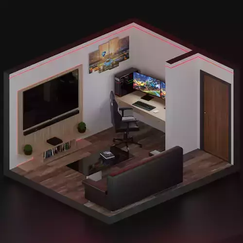 Realistic Low-poly gaming room 3D model