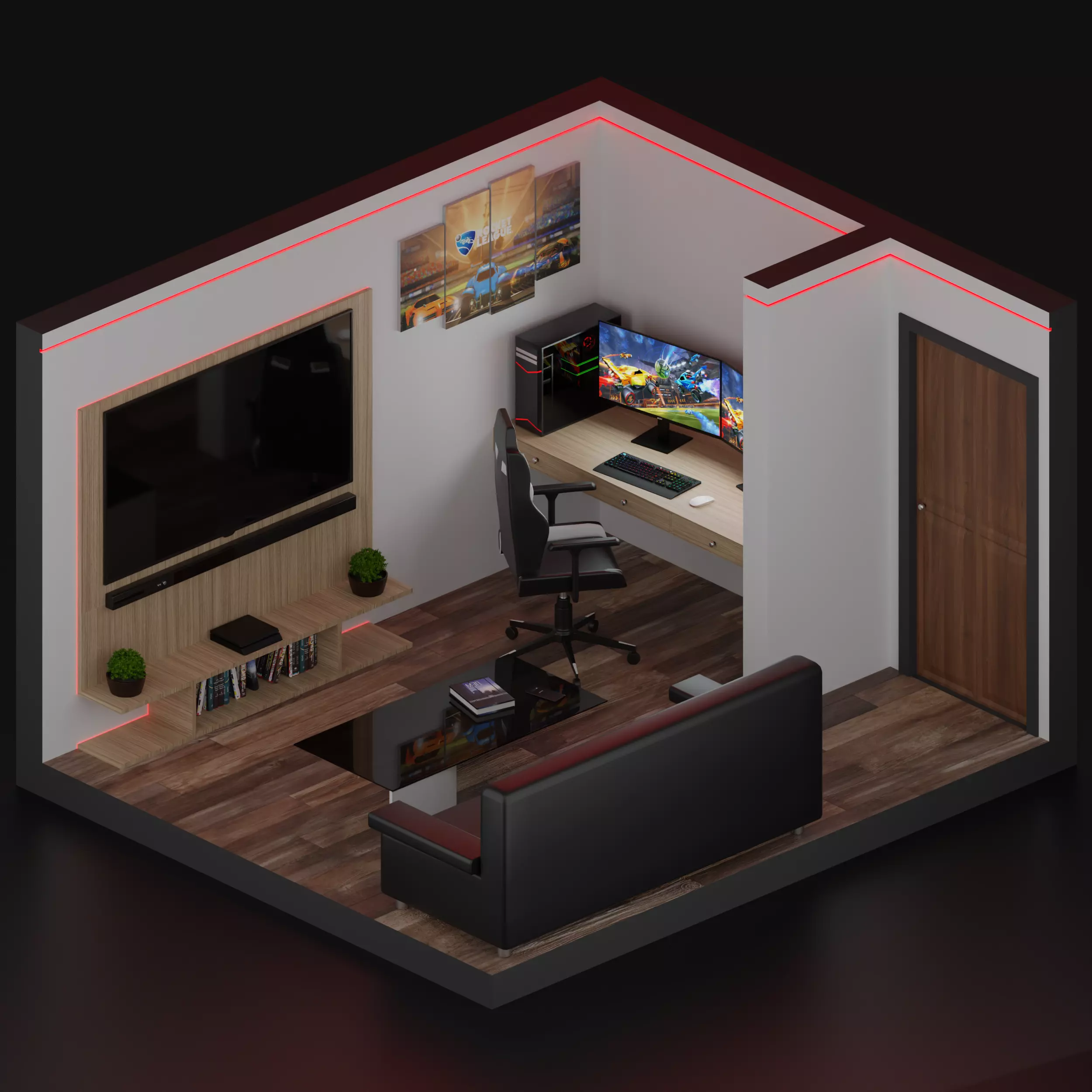 Realistic Low-poly gaming room 3D model_0
