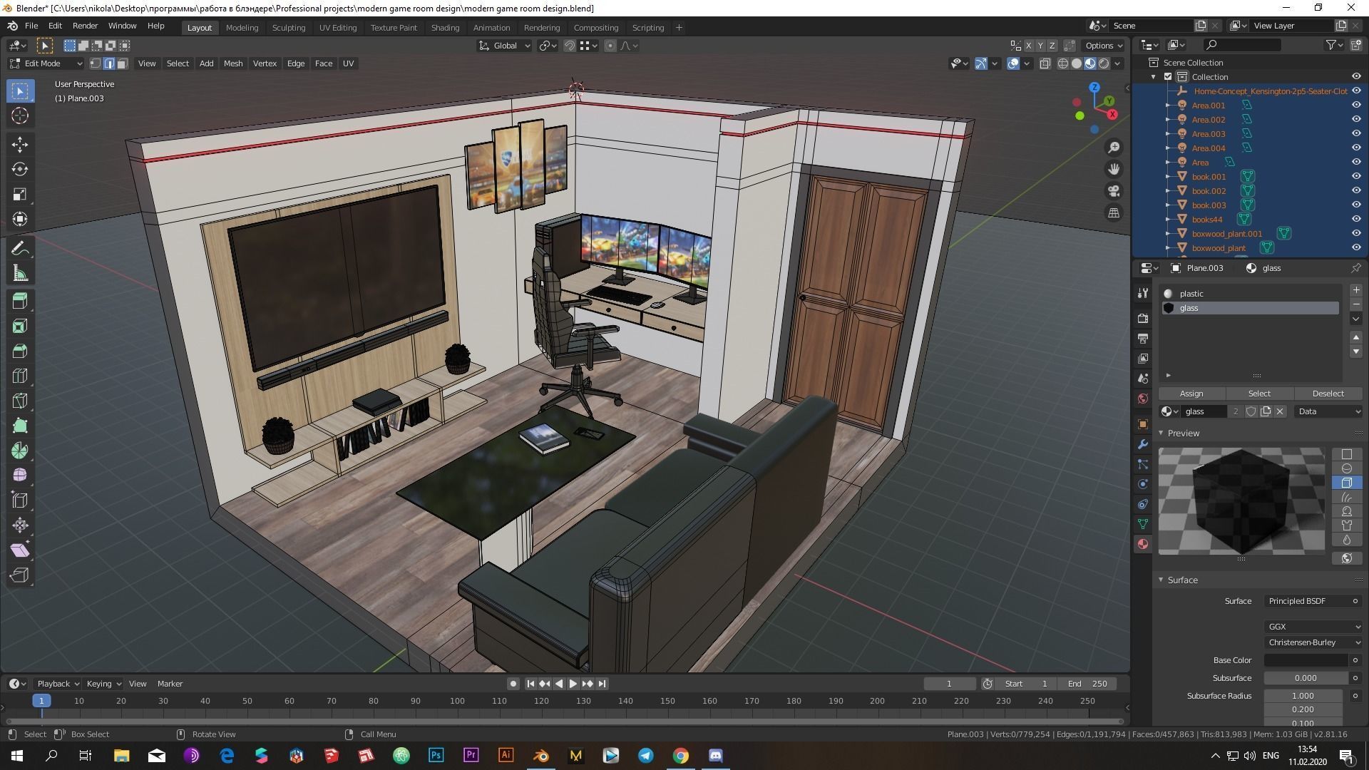 Realistic Low-poly gaming room 3D model_1