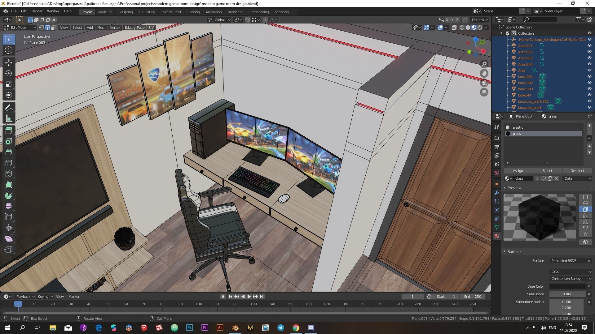 Realistic Low-poly gaming room 3D model_3
