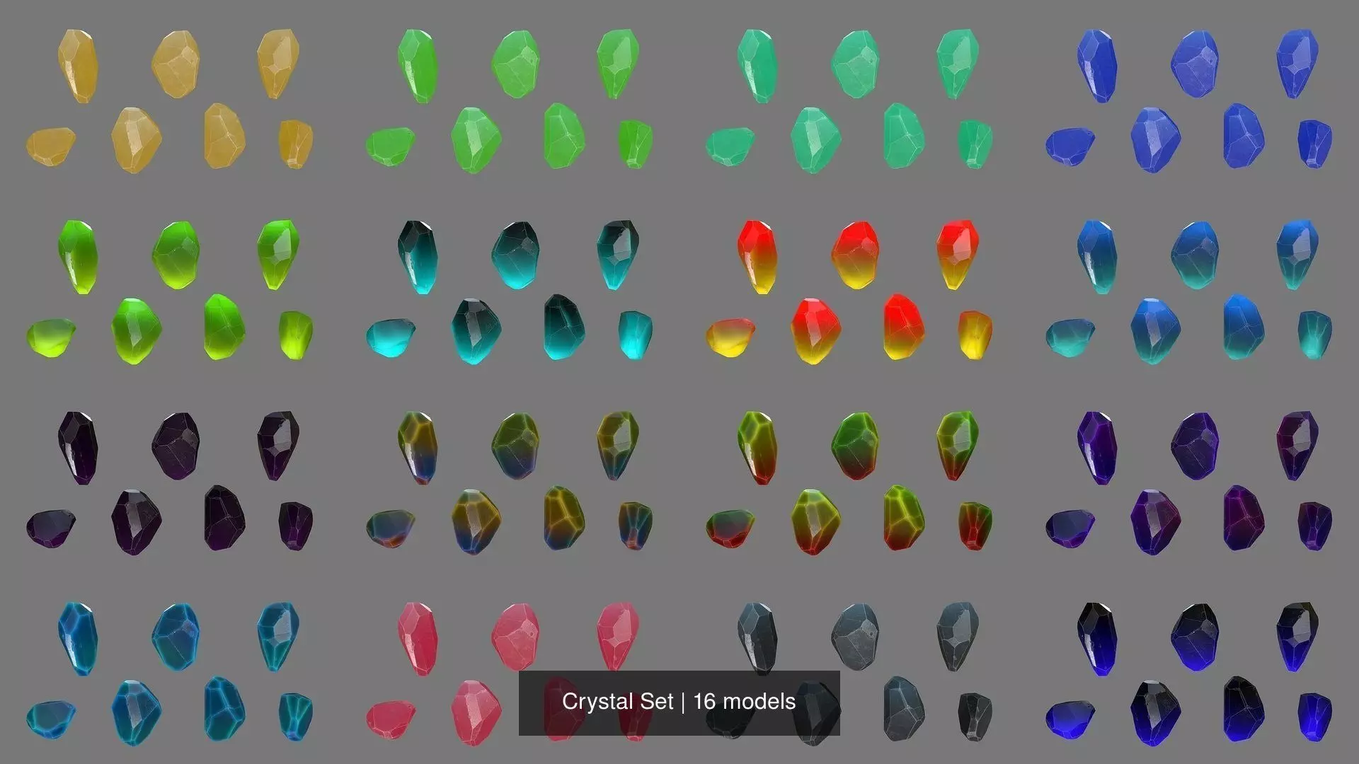 Crystal Set of different colored crystals 3D Model Collection_0