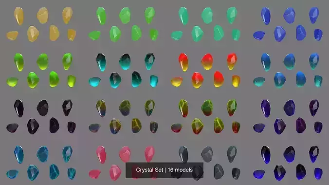 Crystal Set of different colored crystals 3D Model Collection