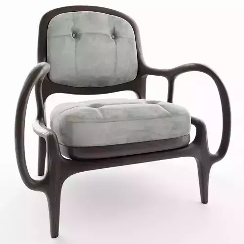 armchair lounge chair with cushion and wooden frame