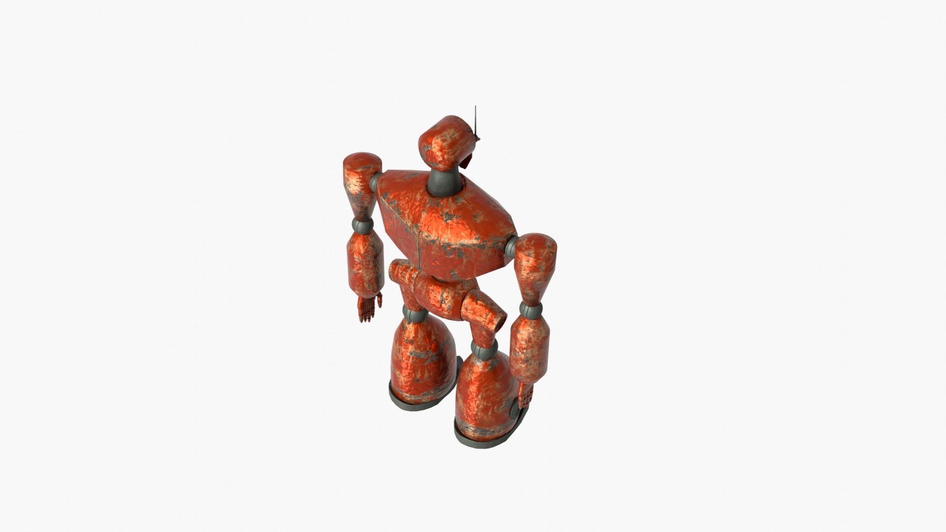 Rusty red robot Low-poly 3D model_1