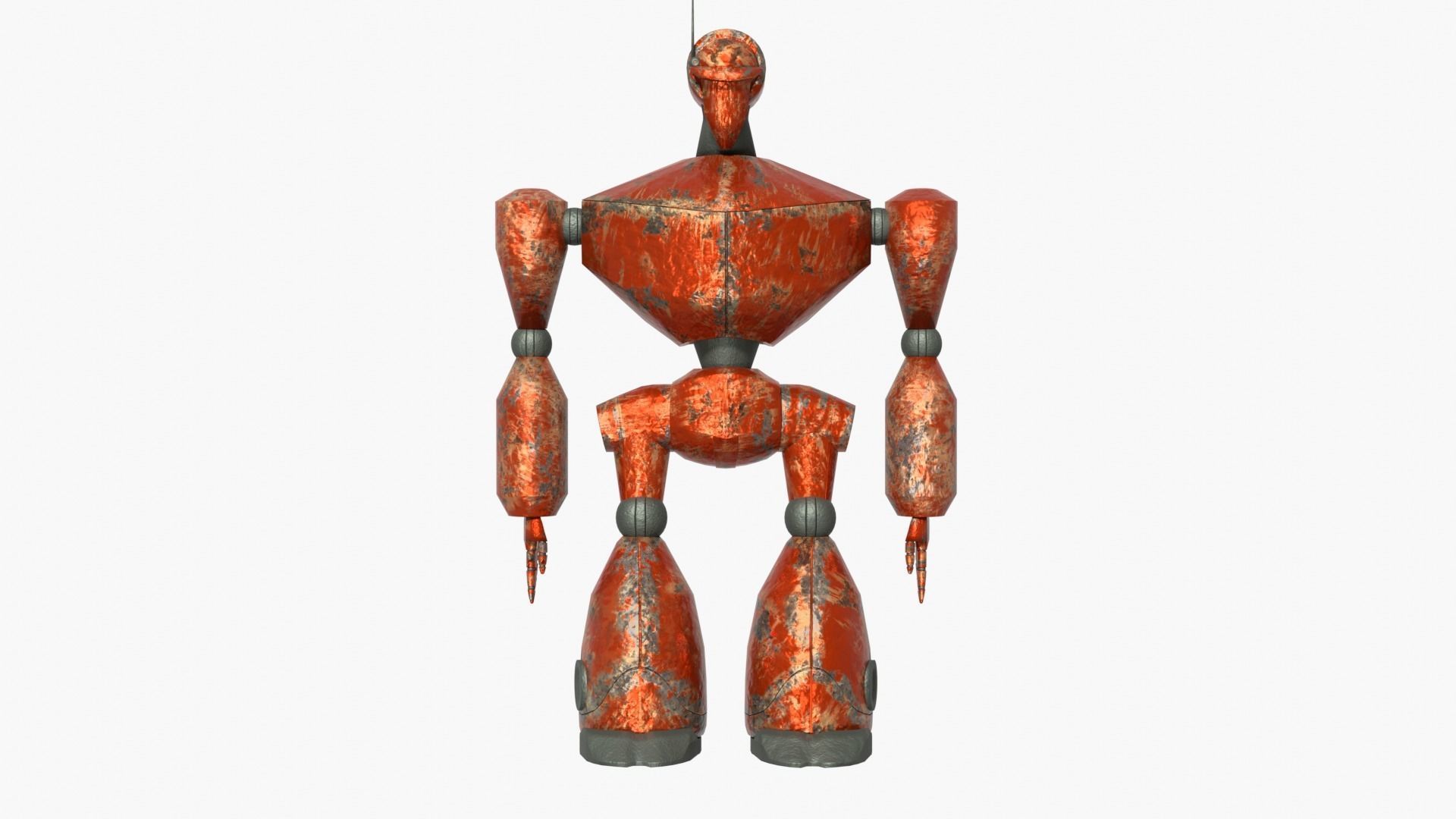 Rusty red robot Low-poly 3D model_5