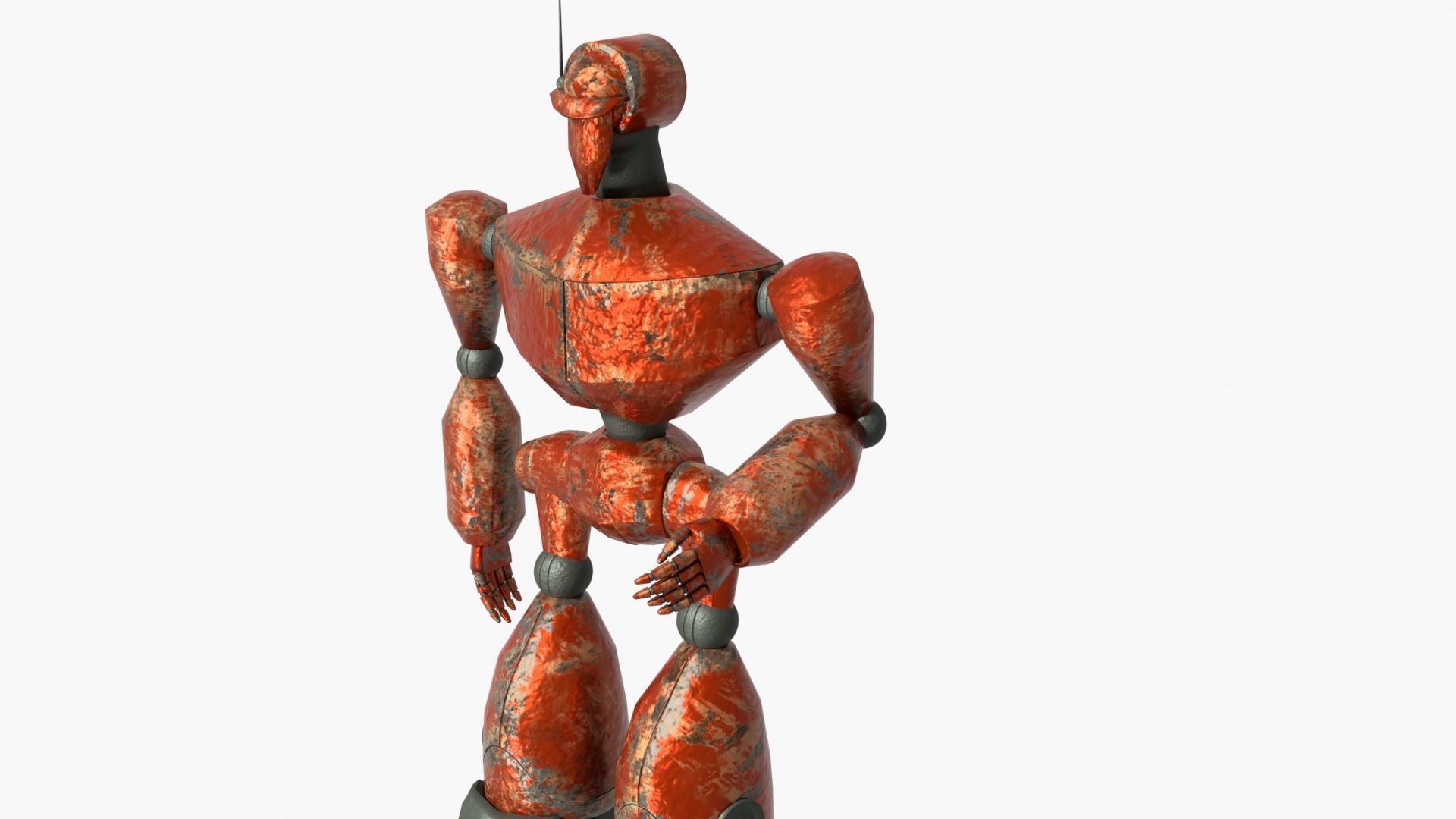 Rusty red robot Low-poly 3D model_4
