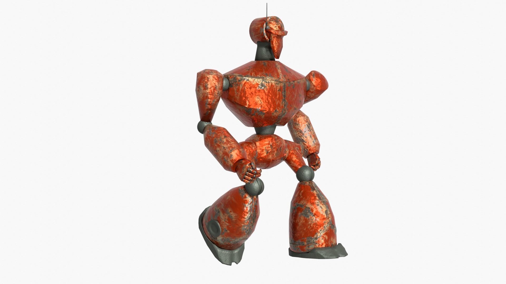Rusty red robot Low-poly 3D model_3