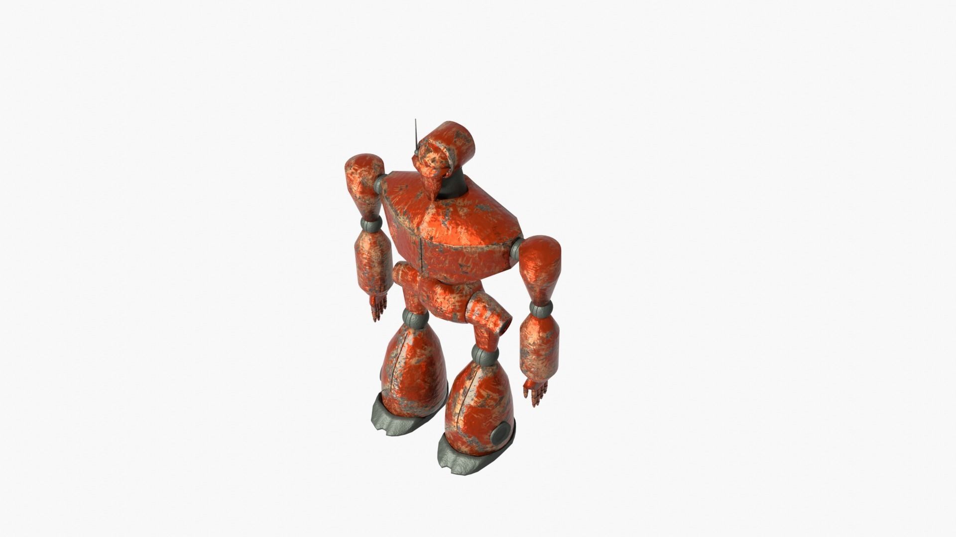 Rusty red robot Low-poly 3D model_2