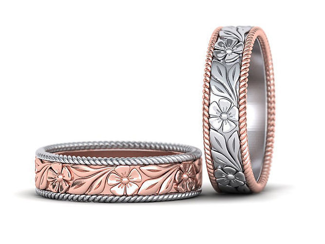 Flower Wedding band Engraved Flowers design 3dmodel 3D print model