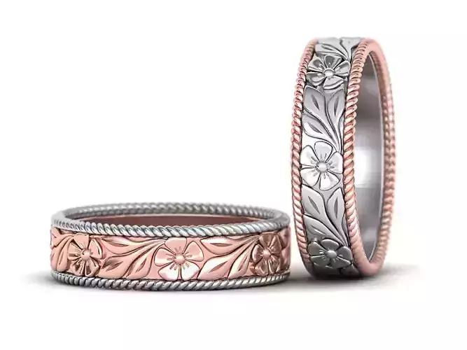 Flower Wedding band Engraved Flowers design 3dmodel