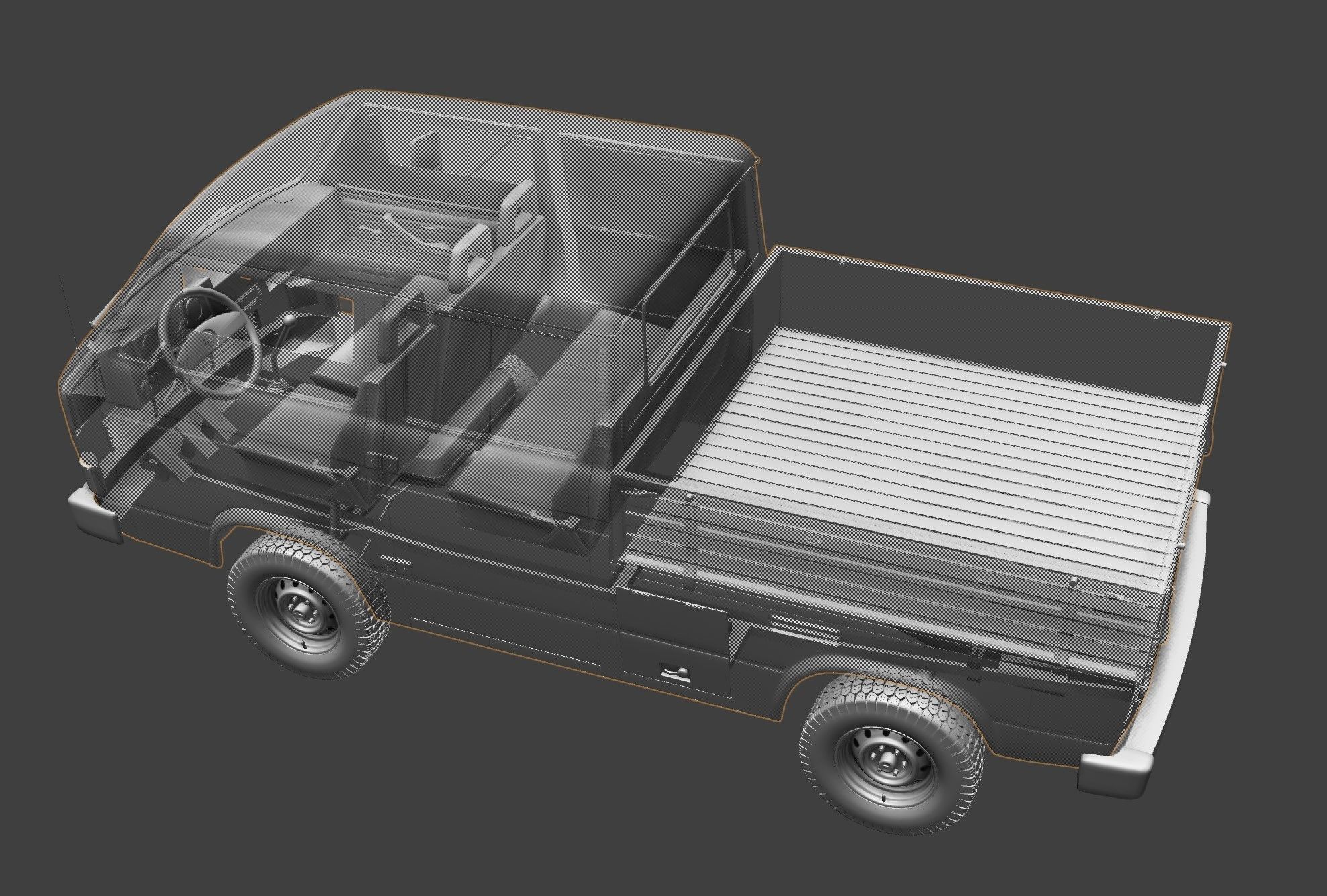 VOLKSWAGEN TRANSPORTER PICKUP DOUBLE CAB SYNCRO 1987 3D model_21