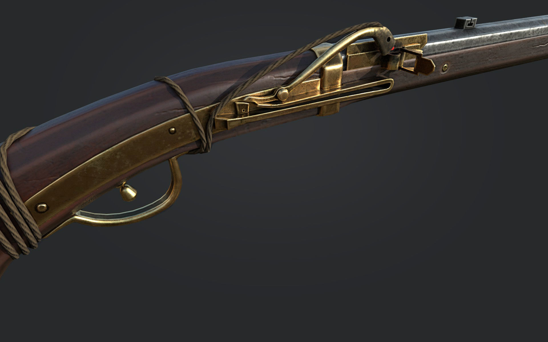 Japanese style Matchlock gun- Teppo Low-poly 3D model_6