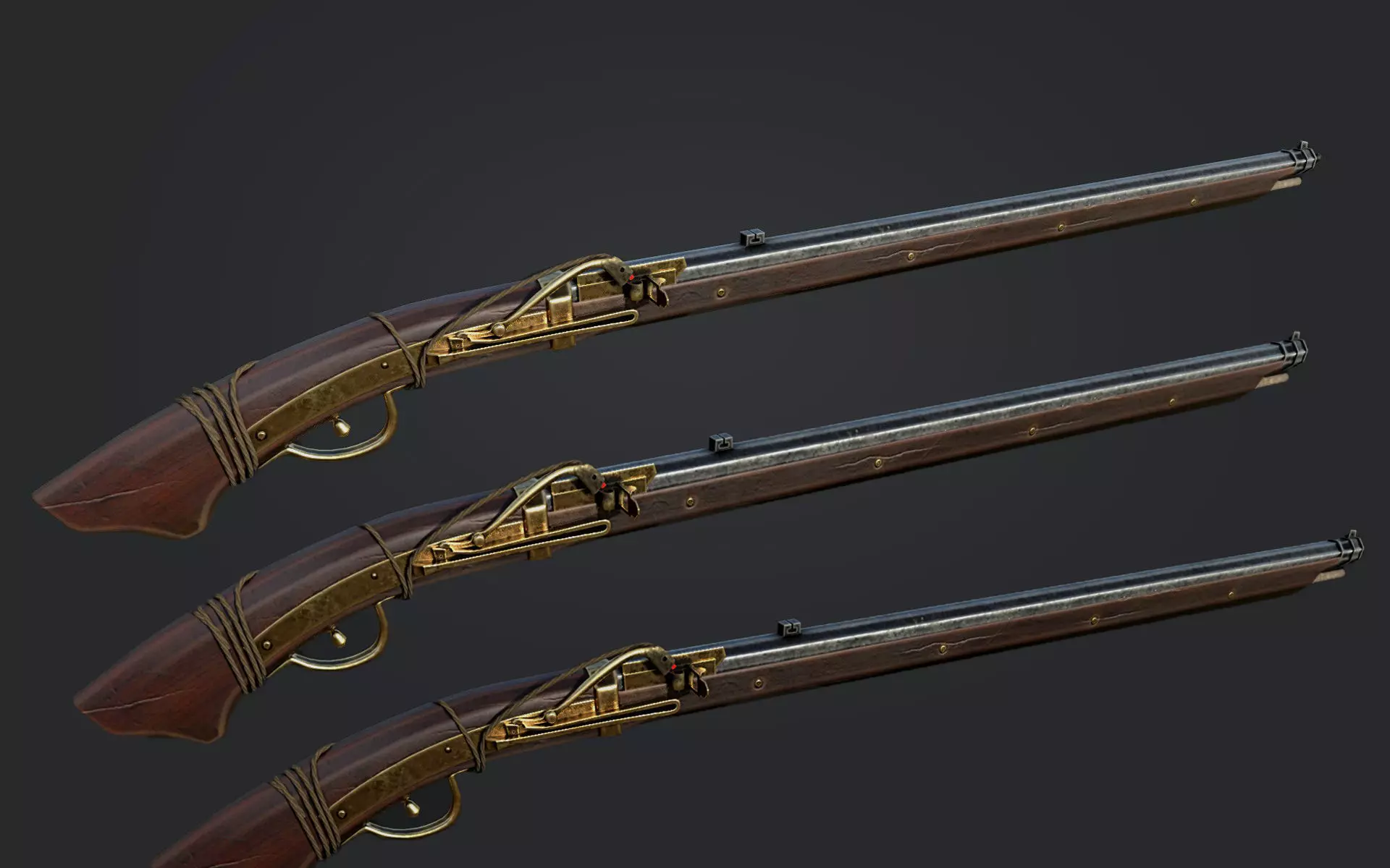 Japanese style Matchlock gun- Teppo Low-poly 3D model_0