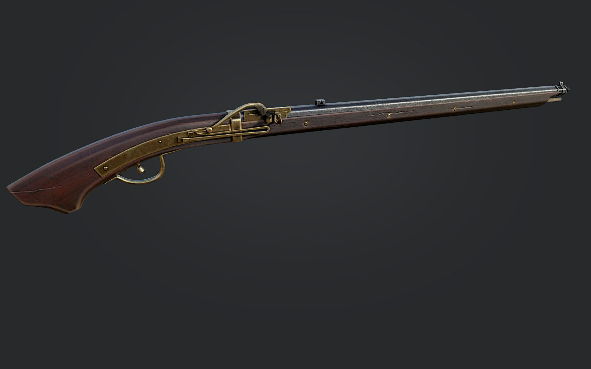 Japanese style Matchlock gun- Teppo Low-poly 3D model_1