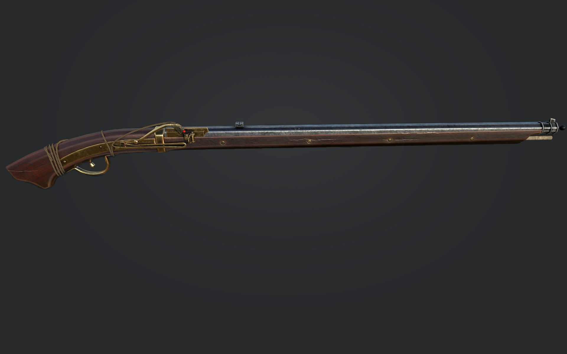 Japanese style Matchlock gun- Teppo Low-poly 3D model_3