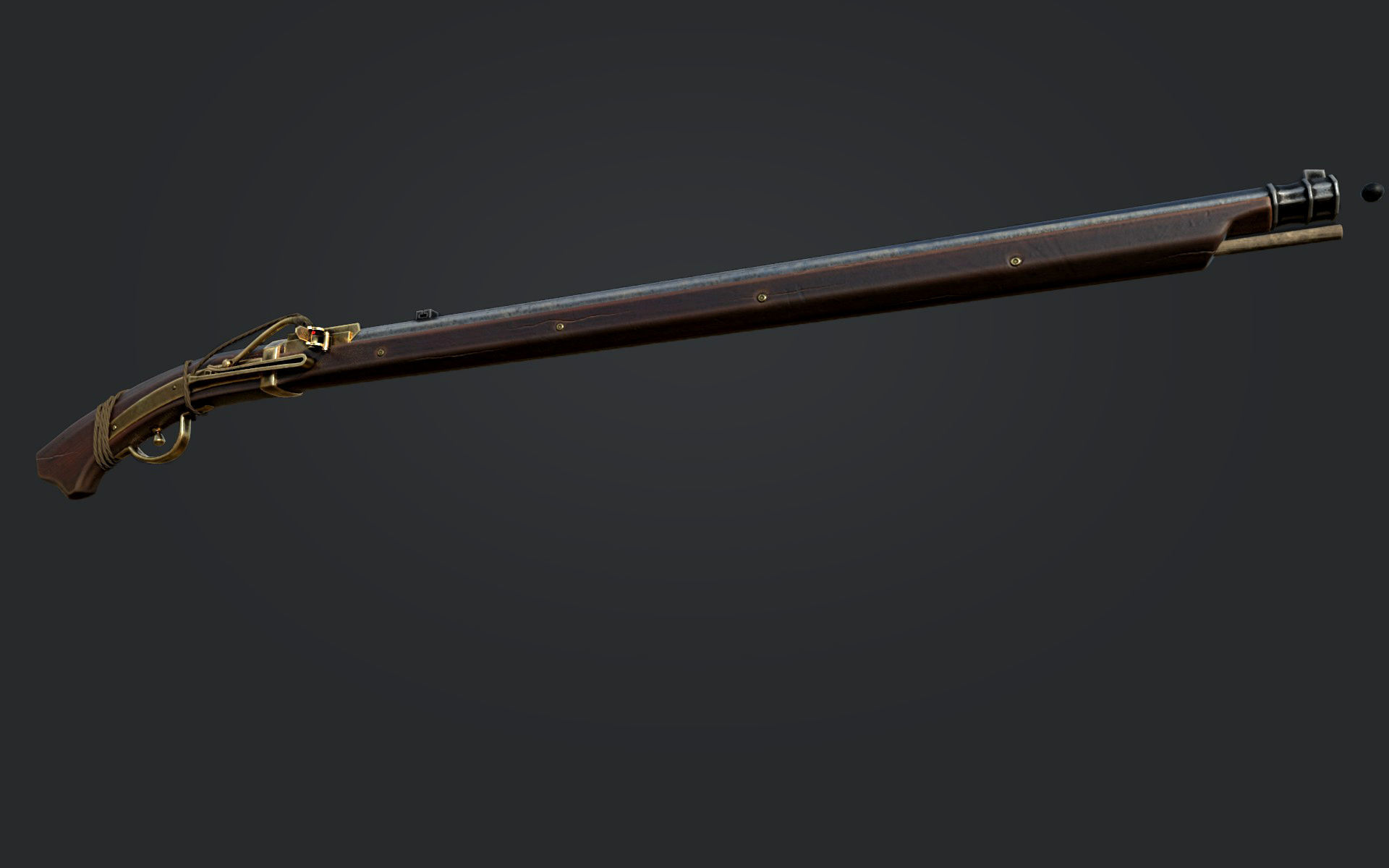 Japanese style Matchlock gun- Teppo Low-poly 3D model_4