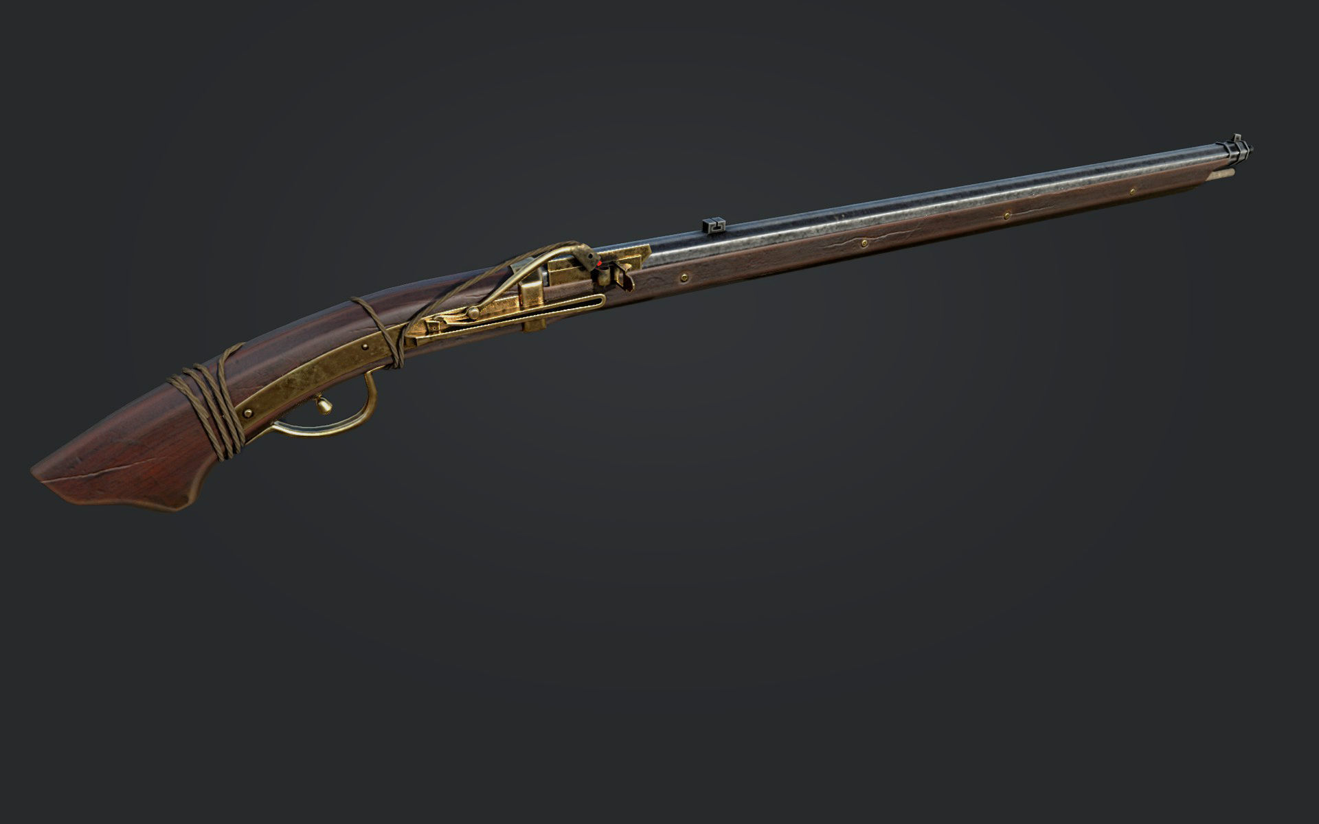 Japanese style Matchlock gun- Teppo Low-poly 3D model_2