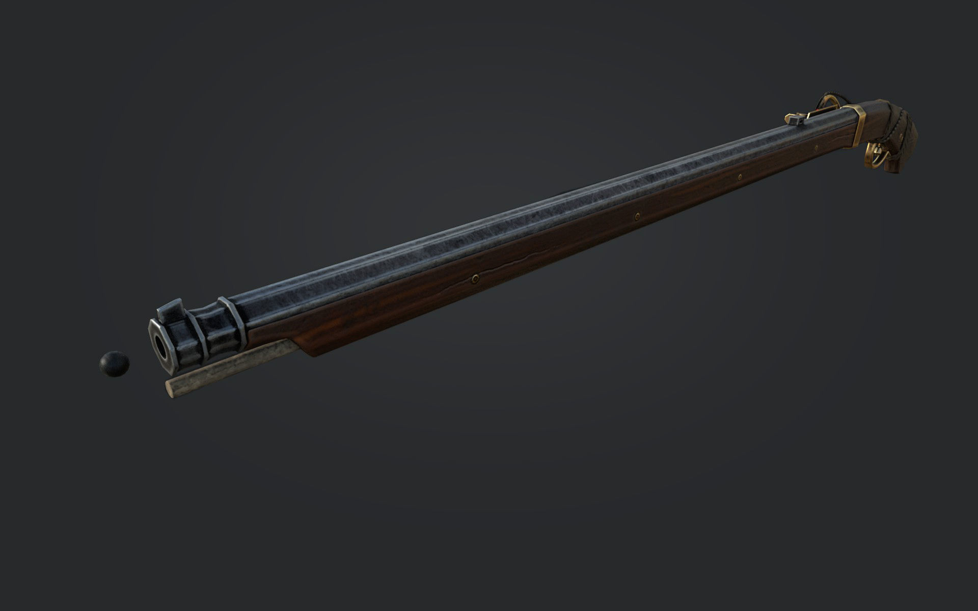 Japanese style Matchlock gun- Teppo Low-poly 3D model_5
