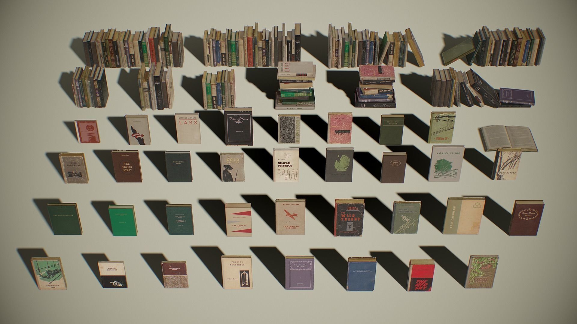 PBR Retro Books Low-poly 3D model_2