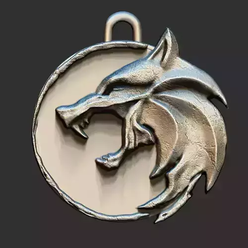 the witcher silver medal with wolf head 3D print model