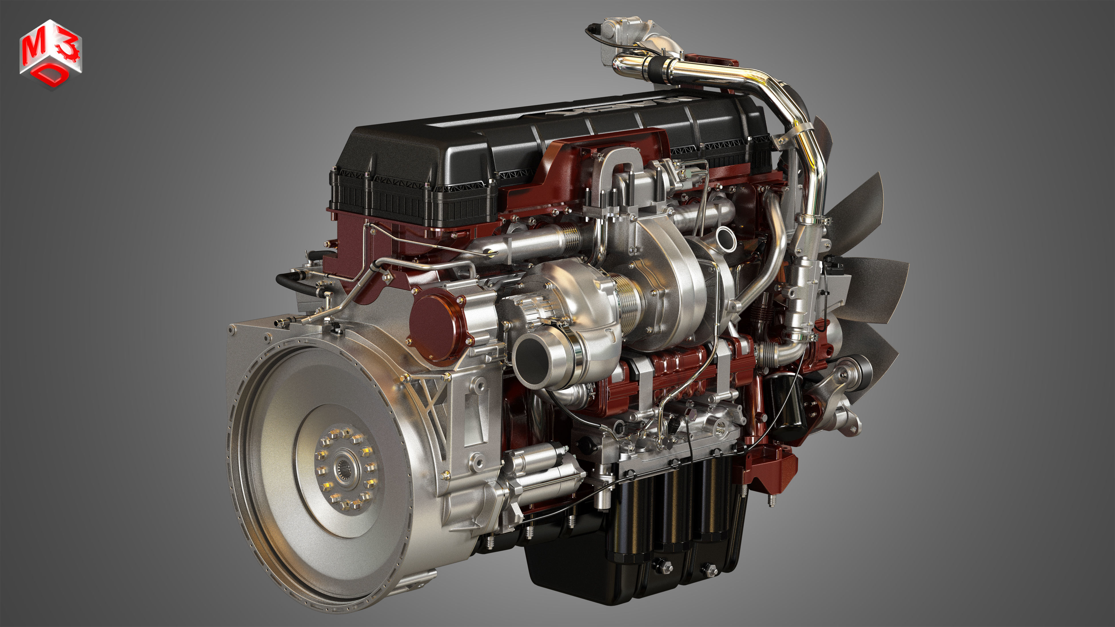 MP8 Heavy Duty Truck Engine - 6 Cylinder Diesel Engine 3D model_3