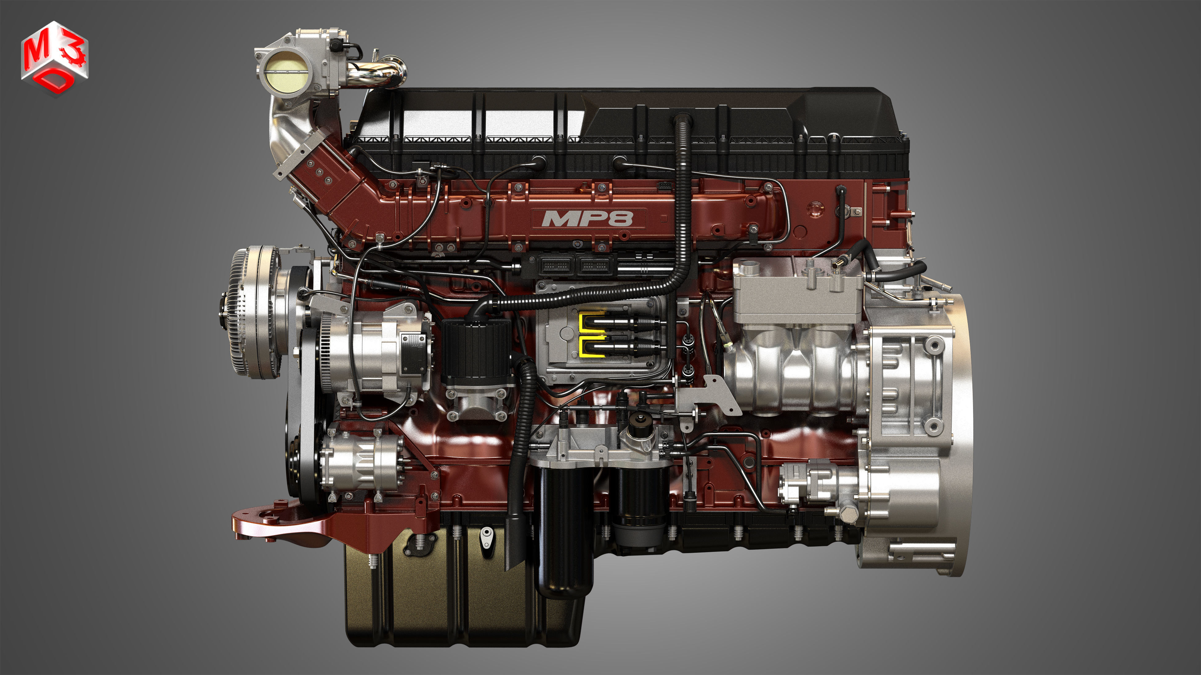MP8 Heavy Duty Truck Engine - 6 Cylinder Diesel Engine 3D model_6