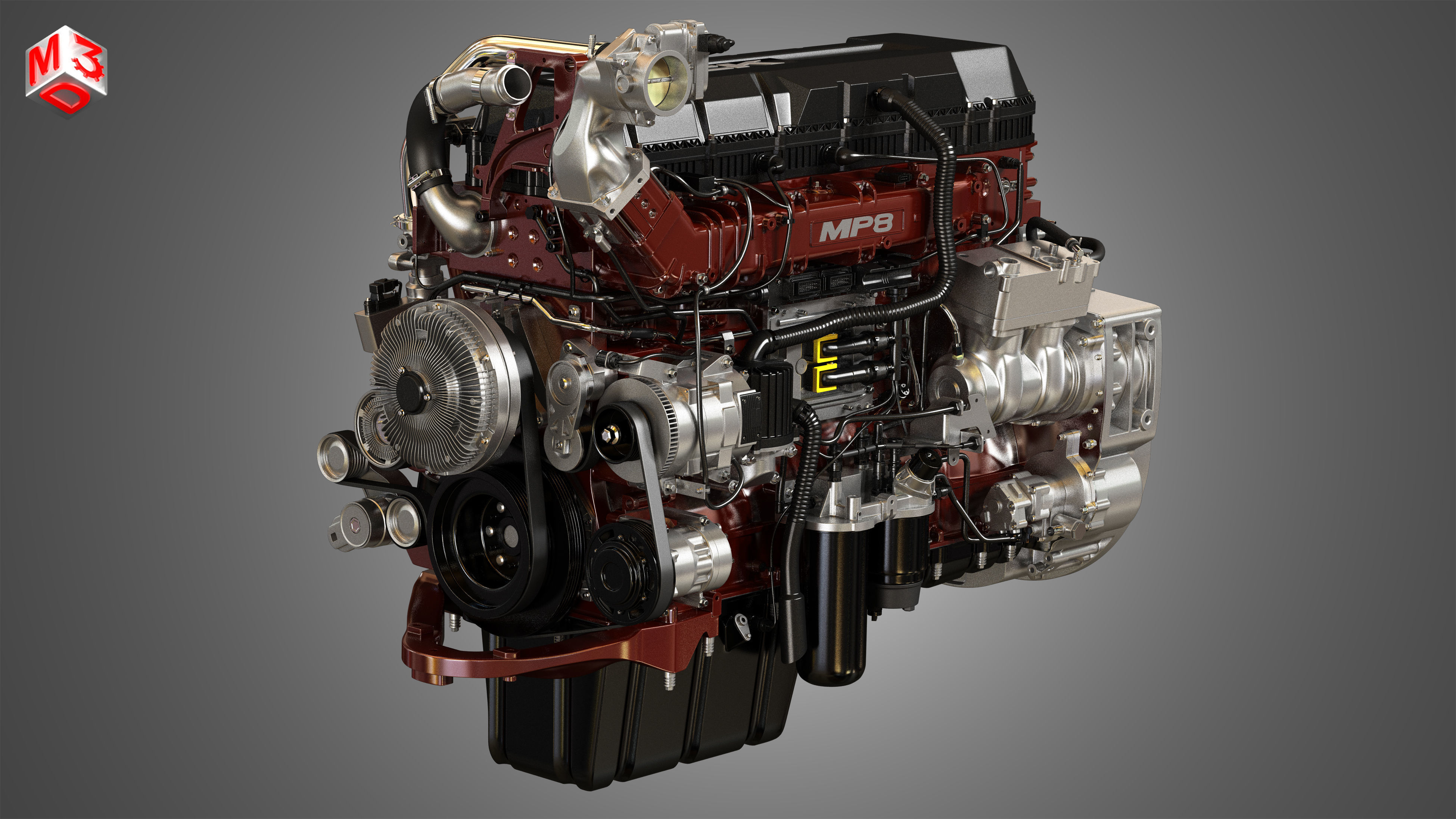 MP8 Heavy Duty Truck Engine - 6 Cylinder Diesel Engine 3D model_2