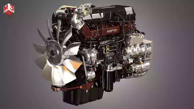 MP8 Heavy Duty Truck Engine - 6 Cylinder Diesel Engine 3D model