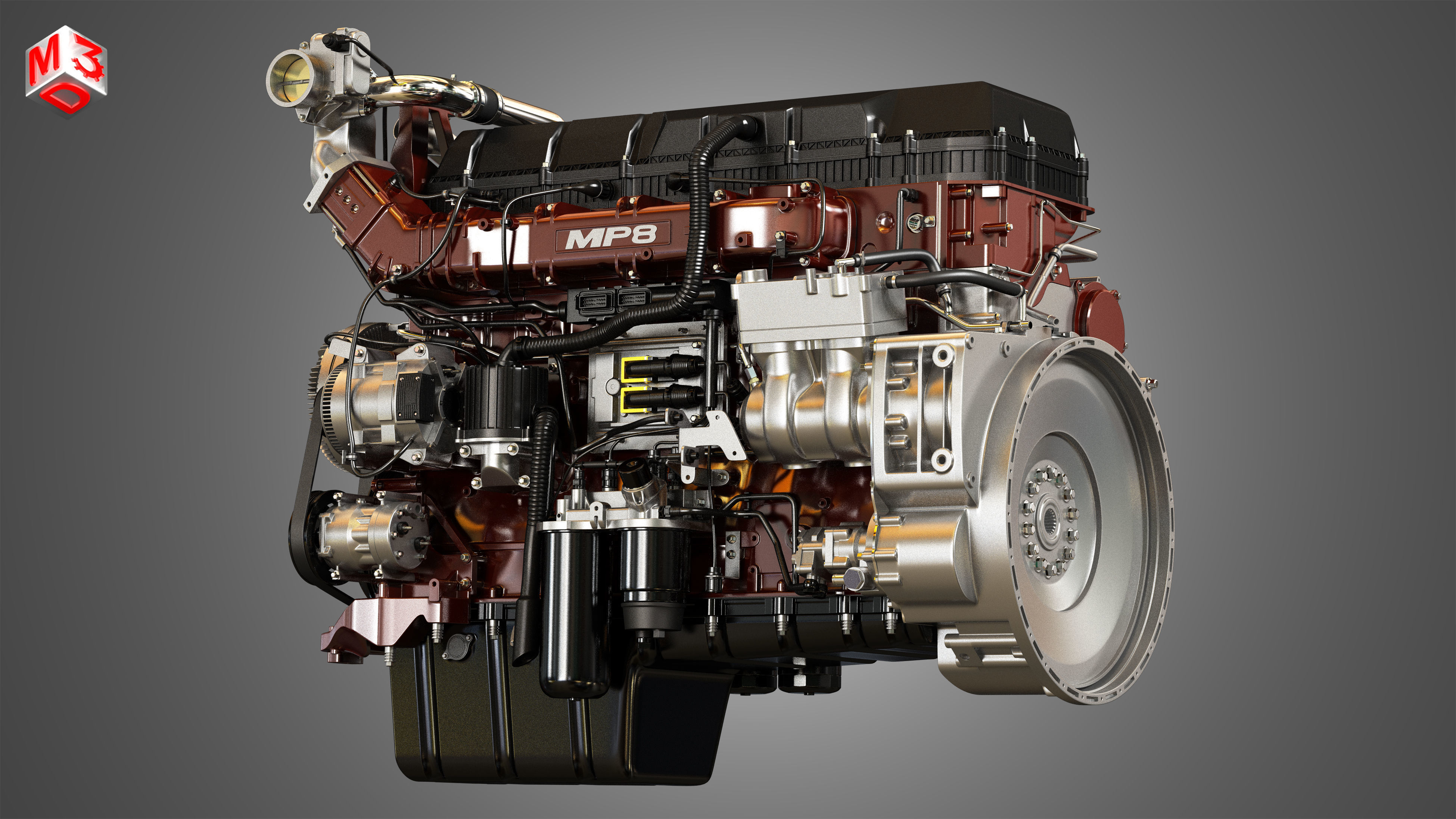 MP8 Heavy Duty Truck Engine - 6 Cylinder Diesel Engine 3D model_11
