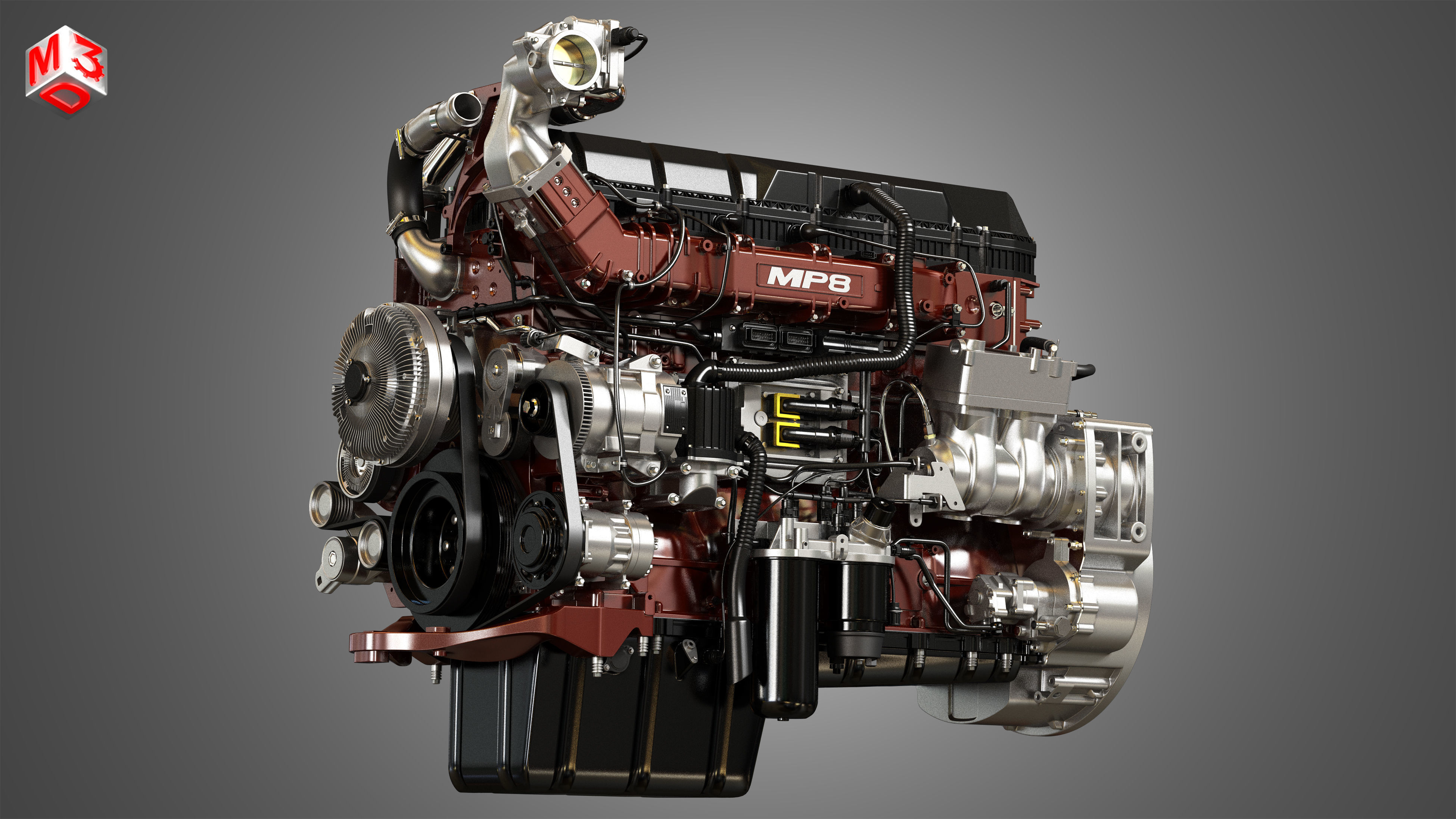 MP8 Heavy Duty Truck Engine - 6 Cylinder Diesel Engine 3D model_8