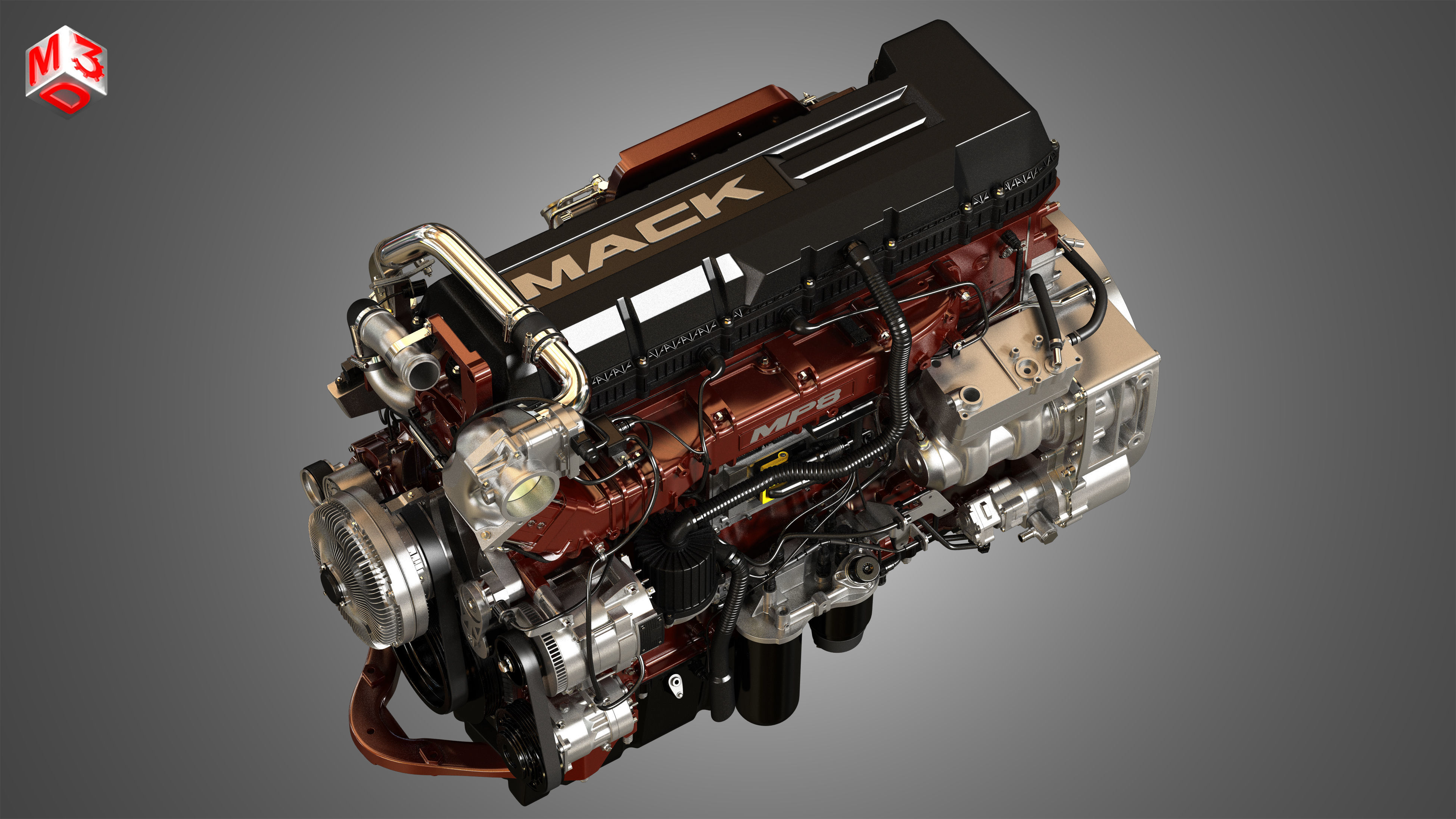 MP8 Heavy Duty Truck Engine - 6 Cylinder Diesel Engine 3D model_12