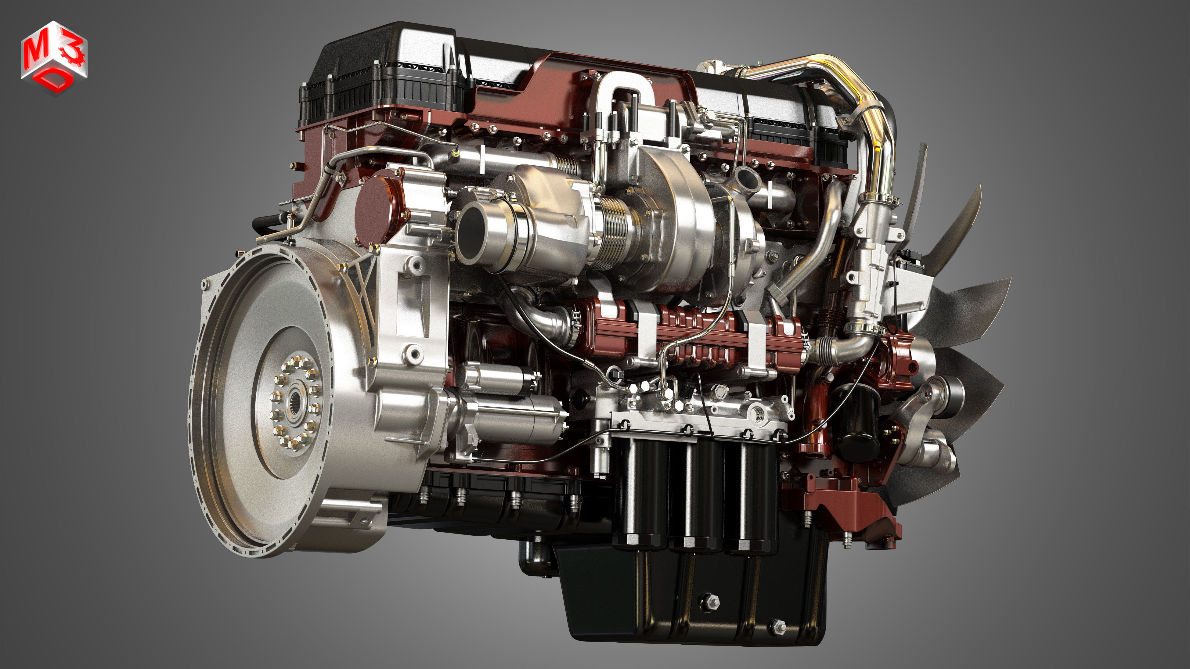 MP8 Heavy Duty Truck Engine - 6 Cylinder Diesel Engine 3D model_9