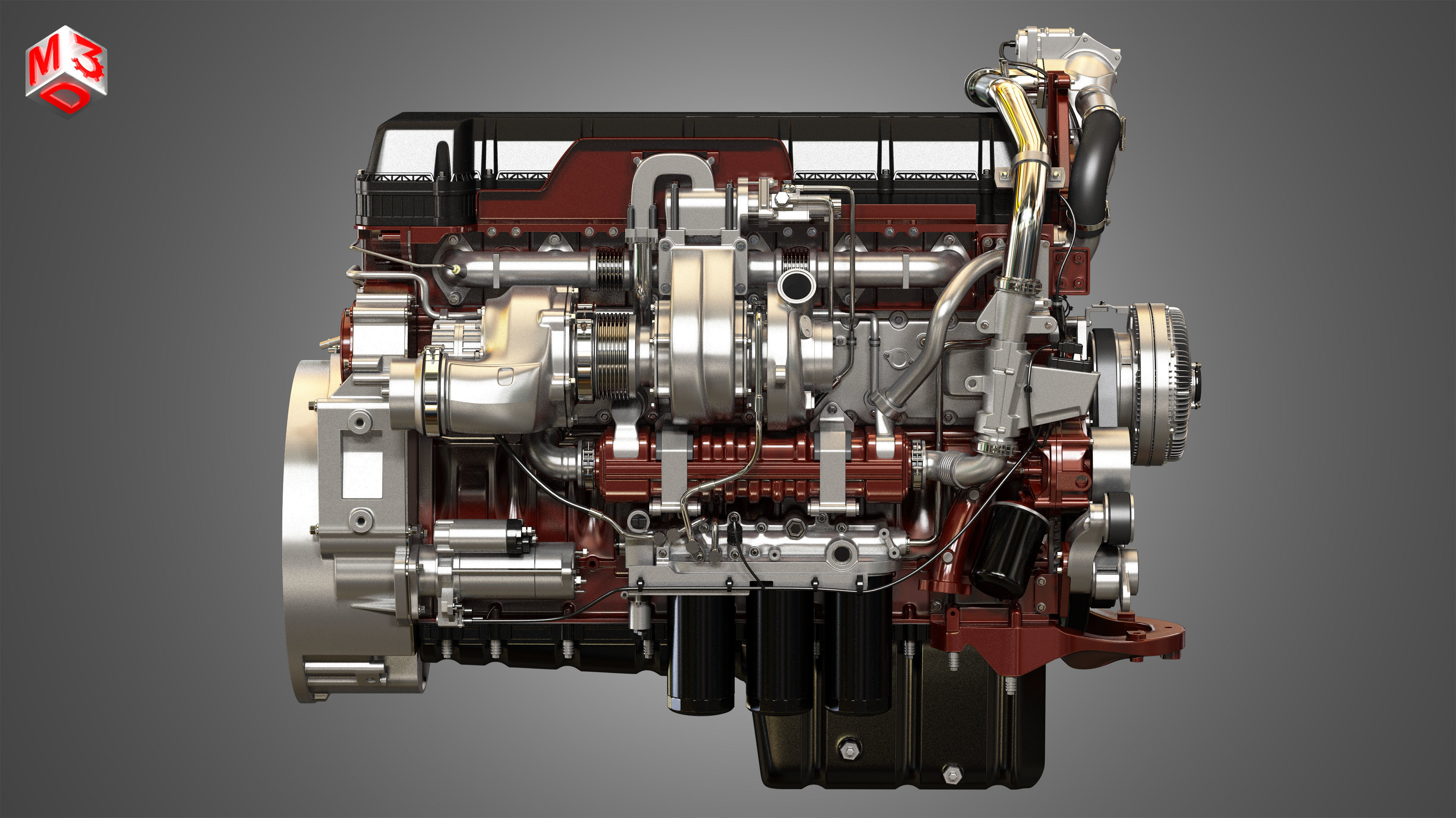 MP8 Heavy Duty Truck Engine - 6 Cylinder Diesel Engine 3D model_7