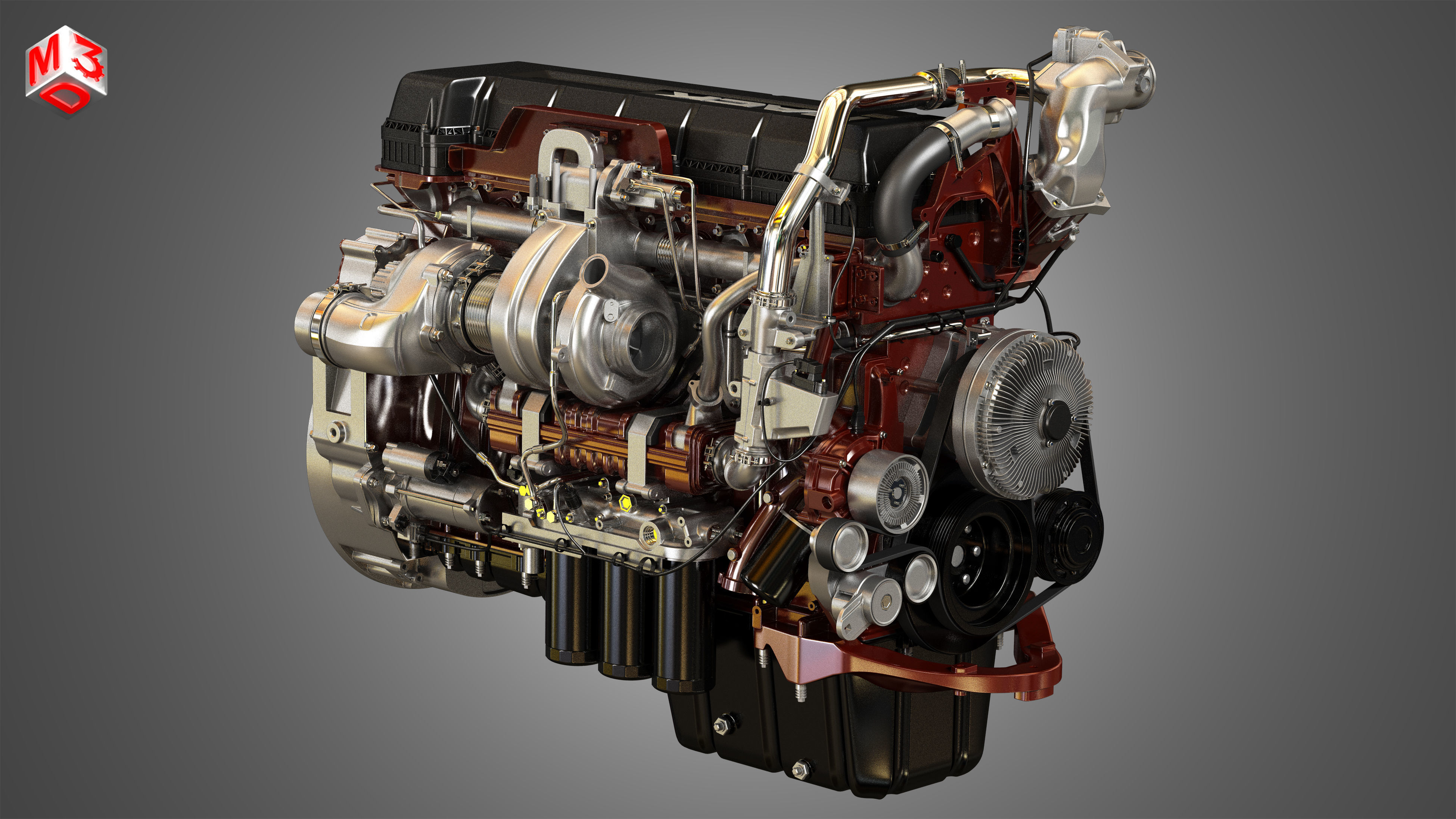 MP8 Heavy Duty Truck Engine - 6 Cylinder Diesel Engine 3D model_4