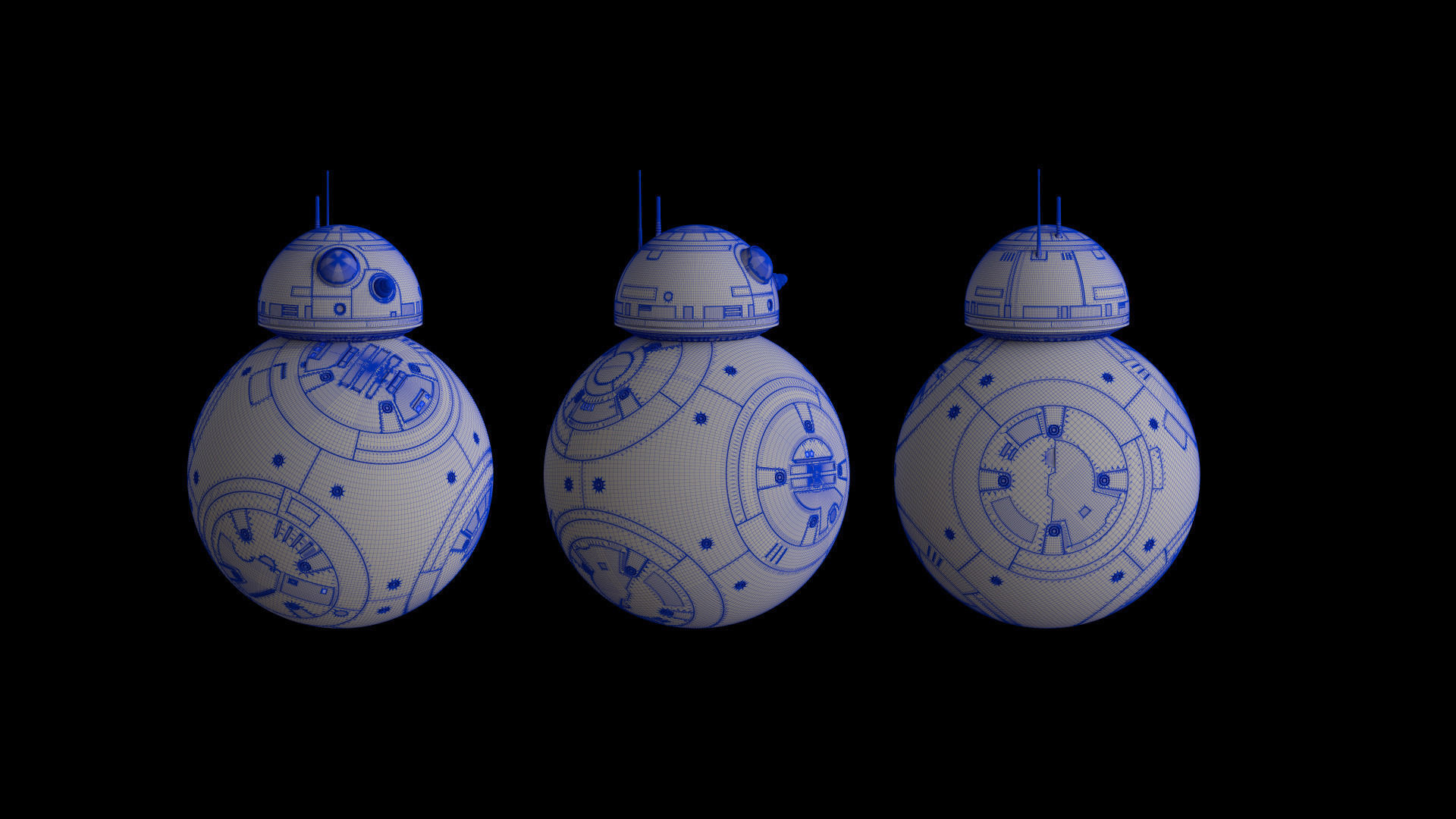 BB-8 Star Wars Droid Full Rigged 3D model_13
