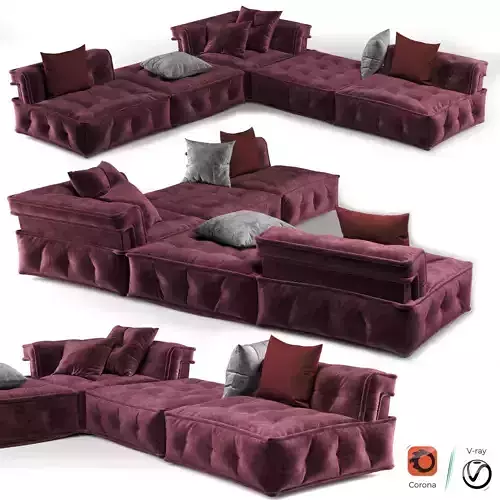 Sofa maroon sectional with pillows