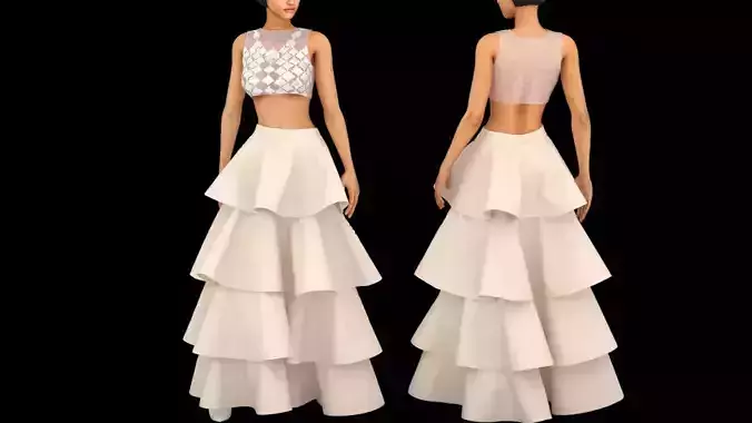 Stylish Designer Women Layered Skirt 3D model