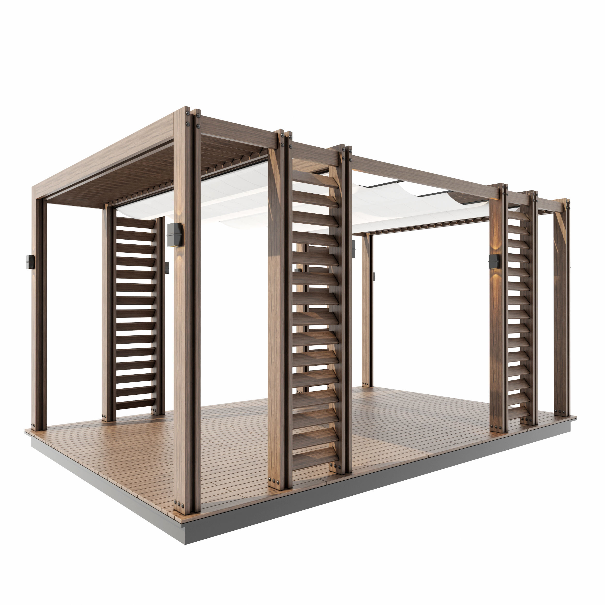 Pergola outdoor gazebo with wooden slats 3D model_1